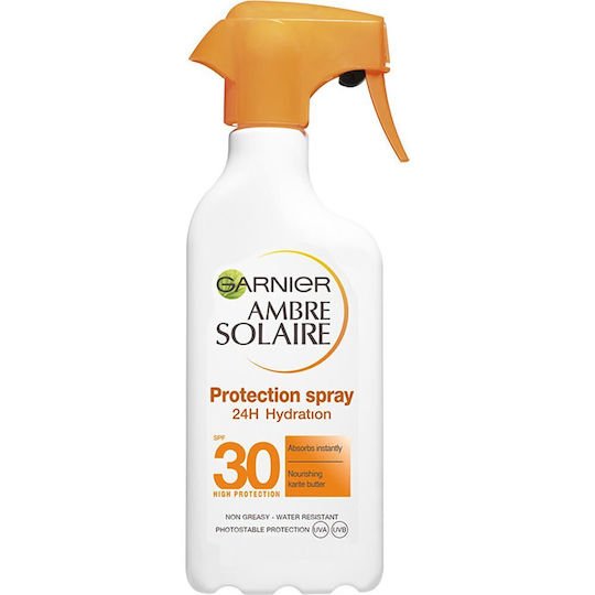 Garnier Ambre Solaire Protection 24h Hydration Αδιάβροχη Αντηλιακή Λοσιόν για το Σώμα SPF30 σε Spray 300ml